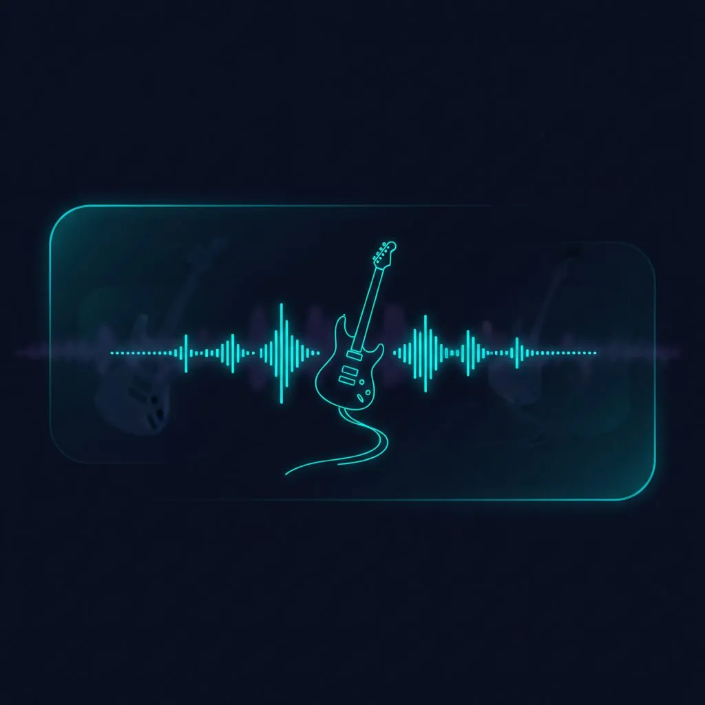 Ilustración de una onda de sonido con una guitarra eléctrica en el centro